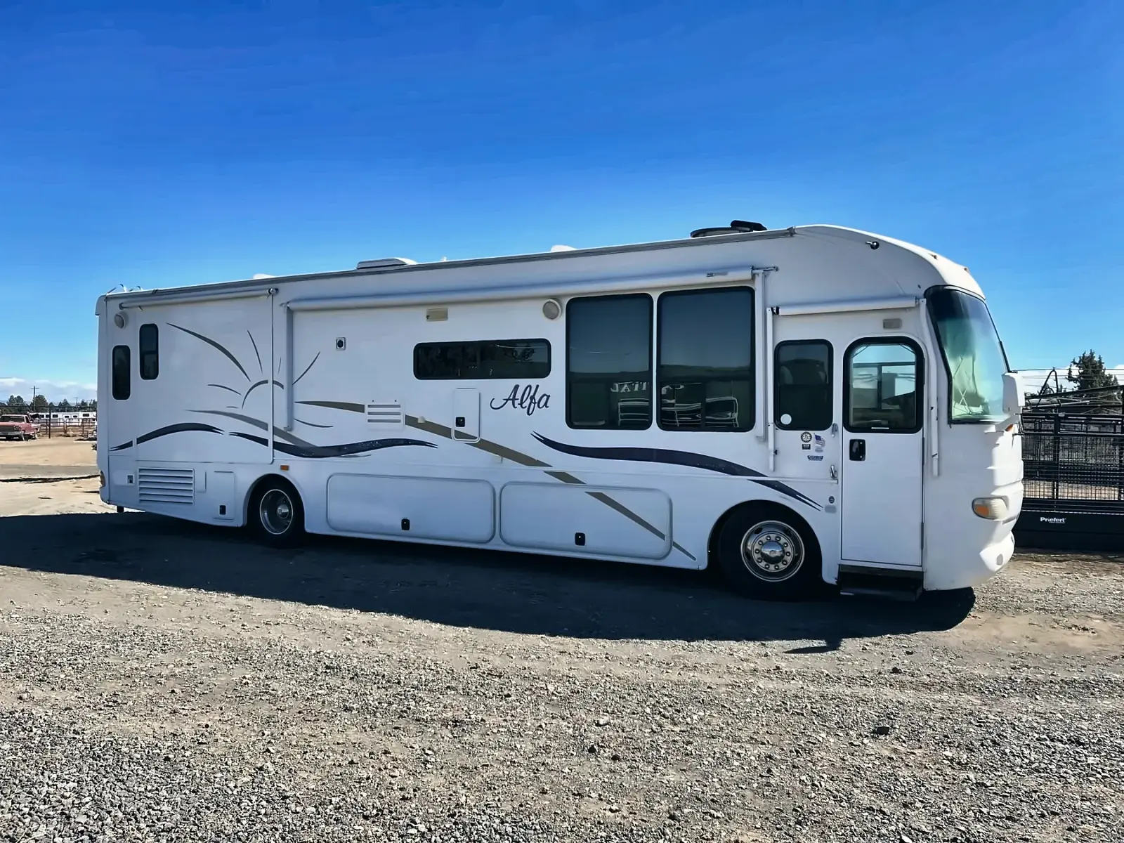 An RV parked at the hookup on the property